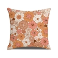 Square floral cushion cover with 70s retro flower patterns and soft linen fabric texture - 45x45cm (Pillowcase Only) / Vintage Warm Tone Floral Style (YMC33-3)