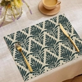 Close-up of bohemian linen placemat with green leaf print next to gold cutlery - Vintage Green Leaf Style (CDC1-5) / 30*45cm (Placemat Only)