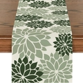 Beige table runner with green multi-layered floral patterns on dark wood table - Beige Green Floral Print Style (ZQ19-4) / 33X180cm