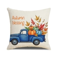 Quadratischer Herbst-Kissenbezug mit blauem Vintage-Truck, Kürbissen und Ahornblättern - Vintage Pickup Truck Stil (YMF56-4)