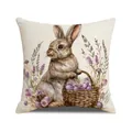 Pink Easter bunny pillowcase set with watercolor rabbit and floral basket print - Bunny Holding Easter Egg Basket Style (YME40-5)
