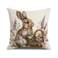 Pink Easter bunny pillowcase with watercolor rabbit and flower basket print decoration - Bunny and Easter Egg Basket Pastoral Illustration Style (YME40-8)
