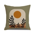 Olivgrüner Boho Kissenbezug mit Sonnen- und Blattmotiv aus atmungsaktivem Leinen - Olivgrüner Sonnenstil (YMC26-1)