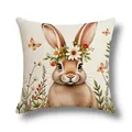 Pink Easter bunny pillow cover with floral wreath and butterfly illustration - Bunny Wearing Wreath Illustration Style (YME40-9)