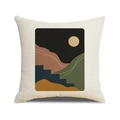 Fodera per cuscino boho in lino con stampa artistica astratta di luna e montagne - Montagna e Luna Astratte (YMC25-2) / 45cmx45cm