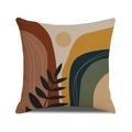 Federa per cuscino quadrata in lino boho con design astratto di sole e montagne - Montagne e Foglie Geometriche (YMC25-3) / 45cmx45cm
