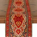 Bohemian table runner with red oriental medallion pattern on dark wood surface - Red Persian Medallion Pattern Style (ZQ18-2)