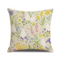 Nordic square linen pillowcase featuring a cute rabbit and spring floral print pattern - Spring Animal and Floral Illustration Style (YMS92-4)