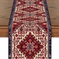 Bohemian table runner with vintage red geometric patterns on a rustic wooden table - Vintage Deep Red Beige Persian Mandala Style (ZQ18-4)