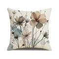 Fodera per cuscino quadrata in lino con stampa floreale per decorazione divano casa - Fiori Disegnati a Mano Grigio Marrone (YMC35-4) / 45*45cm (Senza Anima)