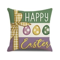 Paaskussenhoes met Happy Easter tekst, kleurrijke eieren en een gele geruite strik - Happy Easter Lint (YME73-3)