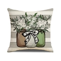 Easter rabbit pillowcase featuring flower vase illustration on gray striped background - Flower Vases Striped Style (YME75-2)