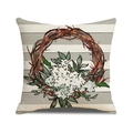 Easter rabbit pillow cover with grey stripes and floral watercolor wreath design - Hand-painted Wreath Striped Style (YME75-3)