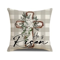 Easter pillow case featuring grey plaid, wood cross, flowers and He is Risen text - Religious Cross He is Risen Style (YME75-4)