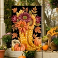 Double-sided fall garden flag with pumpkin and sunflower rain boots on a metal stand - Autumn Rain Boots Floral Pumpkin Style (FGF045)