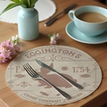 Linen round placemat featuring a vintage rabbit print and retro typography design - Vintage Rabbit Candy Co (CDE1--10)