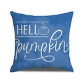 Dunkelblauer Deko-Kissenbezug mit weißem HELLO Pumpkin-Druck und Herbst-Illustrationen - Blau Hello Pumpkin Stil (YMF56-3)