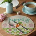 Easter round linen placemat with Hippity Hop text and hand-painted carrot patterns - Hippity Hop Easter (CDE1--15)