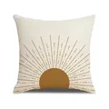 Bohemian square cushion cover with brown sun print on beige linen textured fabric - Bohemian Sun Rays(YMC28-2)