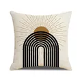 Square beige pillowcase with sun and rainbow pattern in bohemian geometric print - Sun Rainbow Geometric(YMC28-3)