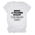 Close-up of white crewneck teacher t-shirt showing black funny slogan text details - White (Black Font)