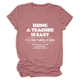 Detail of the soft cotton fabric and white graphic text on a mauve teacher t-shirt - Rose Gold (White Font)