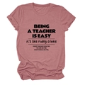 Close-up of funny teacher quote on soft pink cotton t-shirt with folded cuff sleeves - Rose Gold (Black Font)