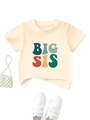 Flat lay of cream Big Sis kids t-shirt with pearl bag and white sneakers set - 90 / Apricot