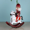 Wooden nutcracker soldier figure on white rocking horse ornament with red and gold details - Red / 30.0cm Height