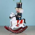 Traditional 30cm wooden nutcracker soldier on white rocking horse with green uniform detail - Blue / 30.0cm Height