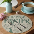 Beige linen Easter placemat with green bunny design and Happy Easter text - Happy Easter Green (CDE1--22)