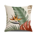 Linen cushion cover featuring tropical bird of paradise flower and green palm leaf print - 45*45cm (Single Pillowcase) / Bird of Paradise and Palm Leaf Style (YMC36-2)