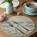 Round linen place mat with blue stripes and cute rabbit pattern for home dining - Striped Cartoon Rabbit (CDE1--23)