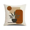 Federa per cuscino boho con stampa di foglie di ulivo caramello e tessuto in cotone lino - Foglie Astratte Nordiche(YMC27-4)
