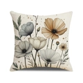 Fodera per cuscino in lino con fiori acquerello vintage in blu e beige - Fiori di Papavero Grigio Blu Marrone (YMC35-1) / 45*45cm (Senza Anima)