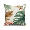 Linen pillow cover with tropical monstera leaves and hummingbird print on beige fabric - 45*45cm (Single Pillowcase) / Hummingbird and Palm Leaf Style (YMC36-4)