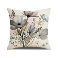 Federa in lino con motivo floreale ad acquerello nei toni del grigio e verde oliva - Fiori Acquerello Blu Verde (YMC35-2) / 45*45cm (Senza Anima)