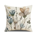 Federa in lino con stampa floreale acquerello vintage blu e marrone su tessuto bianco - Fiori Vintage Blu Marrone (YMC35-3) / 45*45cm (Senza Anima)