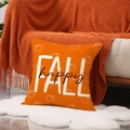 Funda de cojín de lino naranja con diseño de calabaza blanca y texto de happy fall - Fondo Naranja Calabaza de Línea (Fall Happy)
