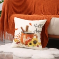 Linen autumn pillow cover with Hello Autumn print and maple leaves for sofa decor - Sunflower And Hot Drink Style (YMF64-4)