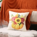 Minimalist harvest pumpkin throw pillow cover with sunflowers on beige linen fabric - Pumpkin Sunflower Style