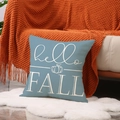 Blue linen autumn pillowcase with white Hello Fall pumpkin print for home decor - Hello Fall Blue Background Style (YMF61-2)