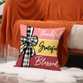Harvest Festival pumpkin pillow case with Thankful Grateful Blessed text and bow detail - Thankful Grateful Blessed Style