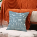 Blue-grey linen pumpkin market pillow cover on orange knit blanket for fall decor - Pumpkin Market Vintage Farm Style (YMF61-3)
