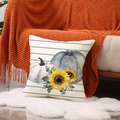 Linen pumpkin sunflower pillow cover with blue stripes for autumn home decor - Blue Stripe Dual Color Pumpkin Style (YMF61-4)