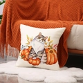 Herbst Kissenbezug mit Aquarell-Katze, orangefarbenem Kürbis und Sonnenblumen-Muster - Katze Kürbis Sonnenblume Stil (YMF65-4)