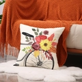 Harvest pumpkin pillow case with vintage bicycle and sunflower print on beige linen - Vintage Bicycle Floral Style