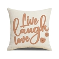 Linen pillowcase with Live Laugh Love text and daisy floral print in beige and pink - 45x45cm (Pillowcase Only) / Pink Orange Letter Daisy Style (YMC33-4)