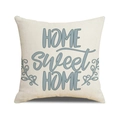 Linen blend throw pillow case with blue Home Sweet Home text on beige fabric - 45x45cm (Pillowcase Only) / Home Sweet Home Pattern - Blue Gray (YMC33-5)