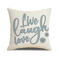 Linen pillow cover with blue Live Laugh Love lettering and daisy floral print - 45x45cm (Pillowcase Only) / Blue Tone Letter Daisy Style (YMC33-8)